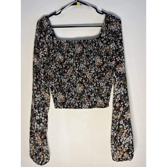 Lulus Tops - Lulu's Black Puff Sleeve Sheer Floral Blouse Size L Cottagecore Romantic